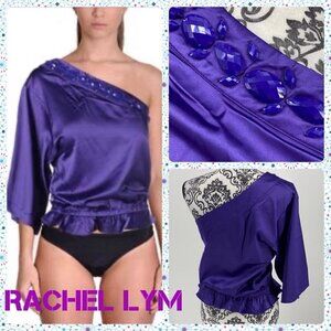 Rachel Lym One-Shoulder Sexy Swim Top Cover-Up purple satin. Sz S